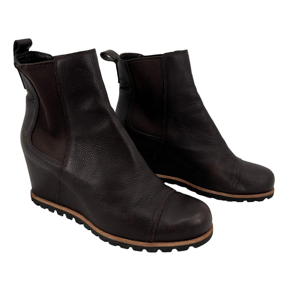 UGG Pax Wedge Ankle Boots 9.5 Brown Leather Waterproof Anti-Slip Chelsea Booties